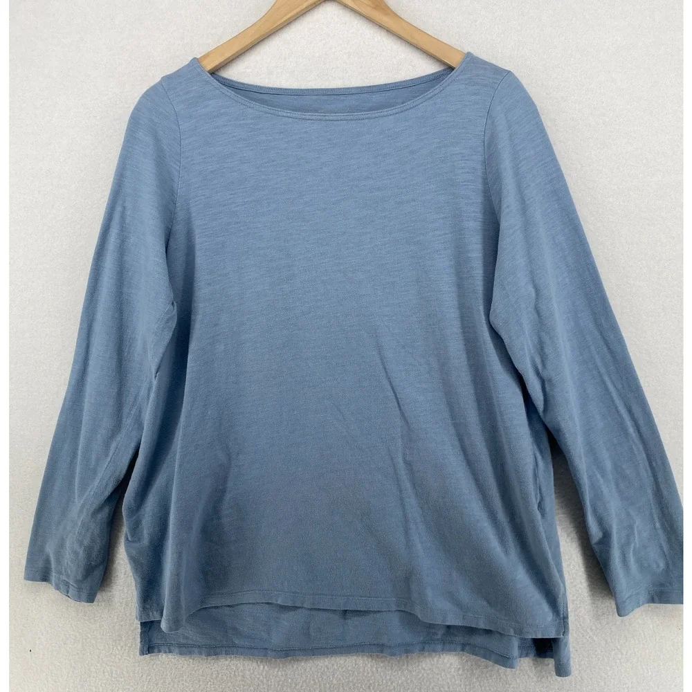 EILEEN FISHER Tunic S Organic Cotton Slub Jersey Long Sleeve Boat Neck Blue - Picture 1 of 10